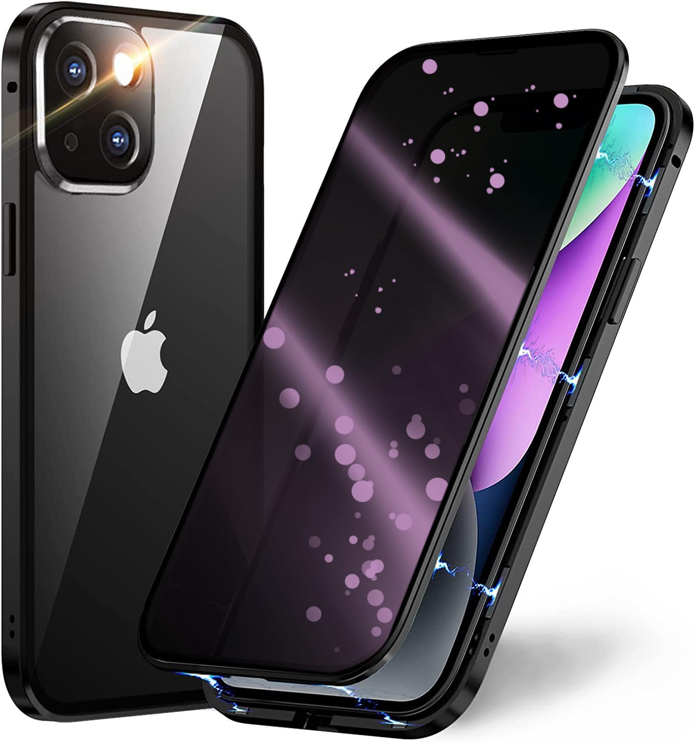 Anti spy Hülle für iPhone 13 Mini 360 Grad Ganzkörper HandyHülle Eingebaut Panzer Glas Sichtschutz Schutz Folie und Kamera len's Cover Stoßfest Komplettschutz Anti Peeping Case,Schwarz