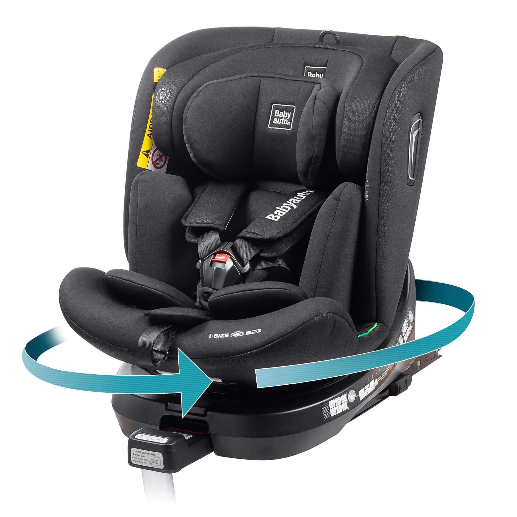 BABYAUTO - Aitana Baby Autositz 360° Drehbar ISOFIX mit Stützfuß - Kinder Autositz Gruppe 0+/1/2/3 (0-36 kg/0-12 Jahre) Autositz mit iSize - 5-Punkt-Sicherheitsgurt - Schwarz