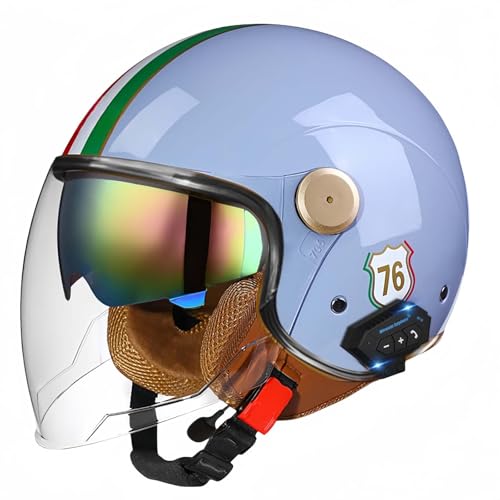 Motorradhelm, Offener Halbhelm Mit Sonnenblende, Retro-Vintage-Stil, Motorradhelm Für Jugendliche, Männer Und Frauen, DOT/ECE-Geprüft J,XL61-62CM