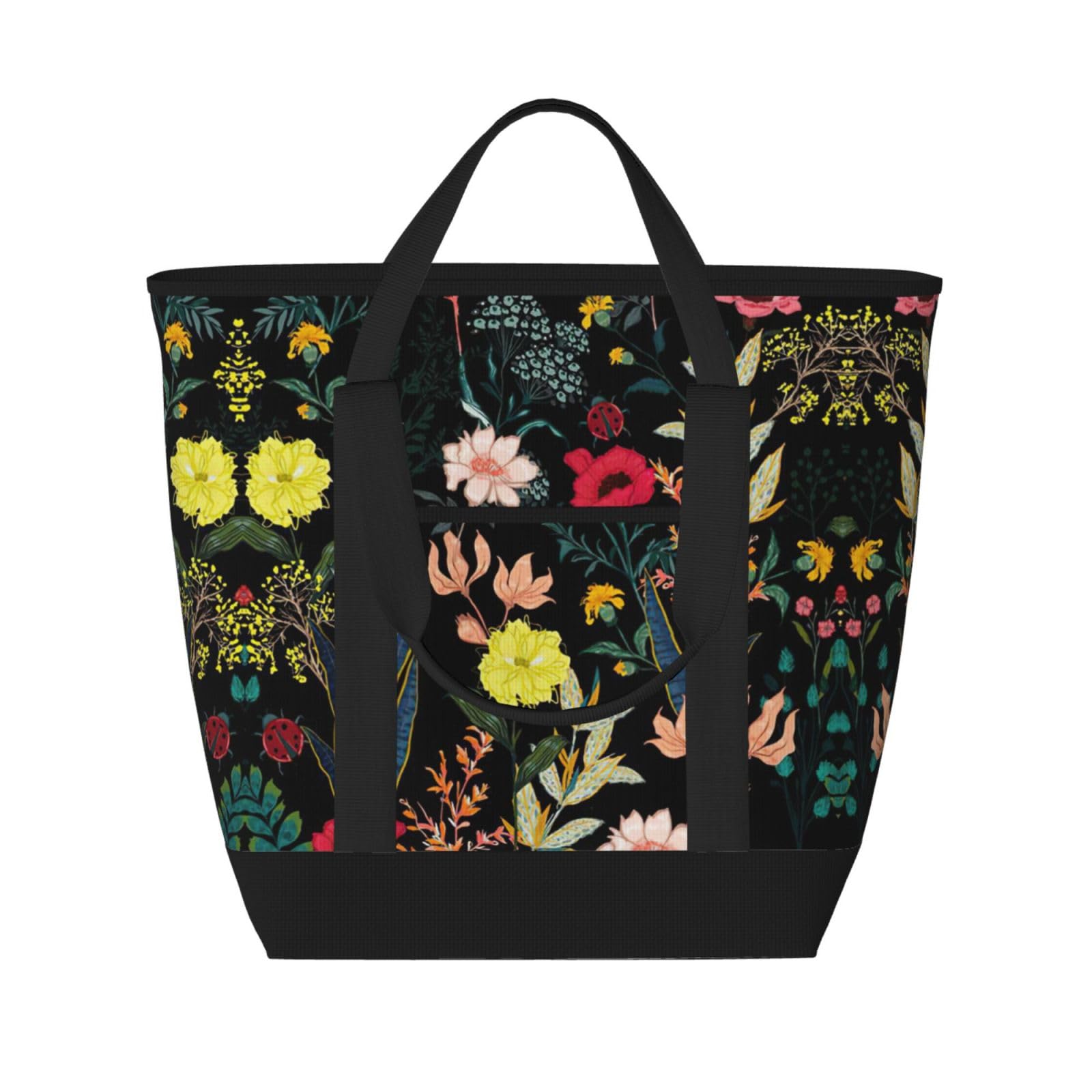 YQxwJL Bunte Tragetasche mit Boho-Blumendruck, großes Fassungsvermögen, isolierte Lunchtasche, wiederverwendbare Einkaufstasche mit Reißverschluss für Damen und Herren