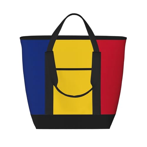 YQxwJL Isolierte Kühltasche mit Flagge von Rumänien, großes Fassungsvermögen, Einkaufstasche, Reisetasche, Strand, wiederverwendbare Einkaufstasche für Erwachsene, Schwarz, Einheitsgröße