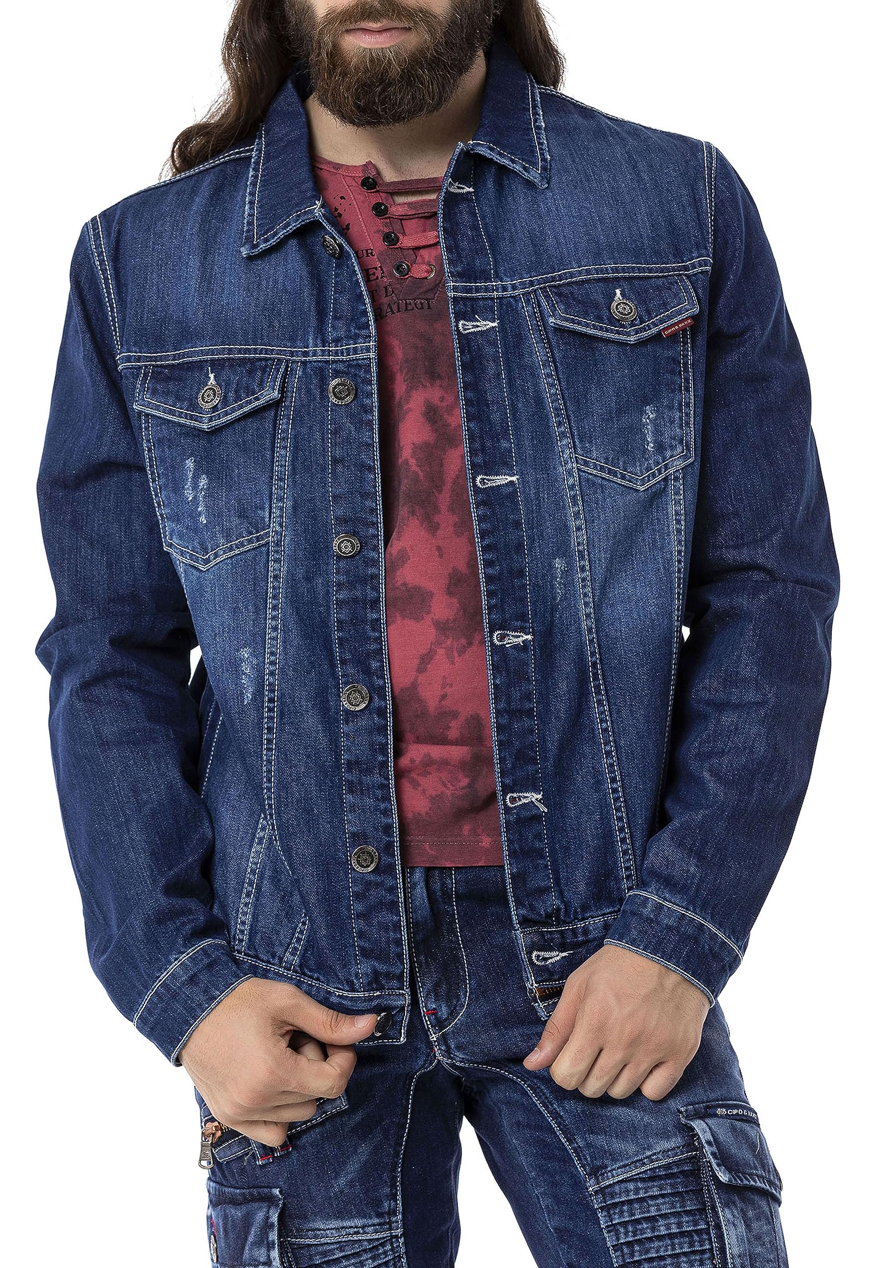 Cipo & Baxx Herren Jeans Jacke Übergangsjacke Baumwolle mit Taschen CJ289 Dunkelblau S