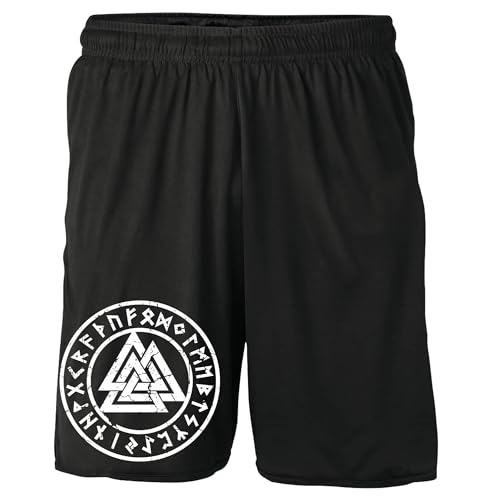 UGLYSHIRT Valknut Shorts | Runen Walhalla Odin Hose Nordmann Wikinger Kurze Hose Berseker Vikings Ragnar Valhalla | Schwarz (M)