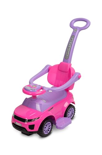 CARETERO - Rutschauto mit Schiebestange - Rutschfahrzeug Sport Car - Rutscherfahrzeug mit Sicherheitsbügel - Kinderfahrzeug mit Sound und Licht - Kinderspielzeug zur Motorikförderung - Rosa