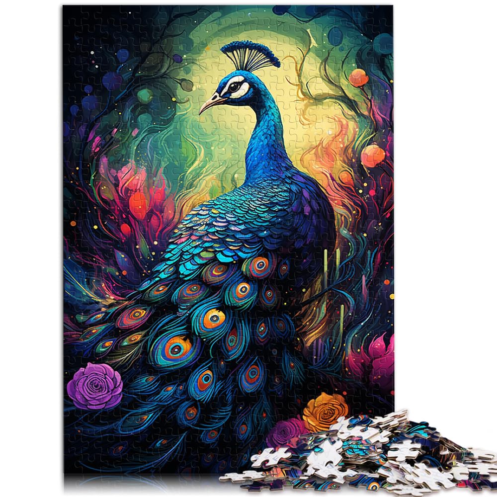 Puzzle-Spiele, Malen, bunter Pfau, Puzzle 1000 Teile, Holzpuzzle, Familienspiel, Stressabbau, schwieriges Herausforderungspuzzle 1000 Teile (50 x 75 cm)