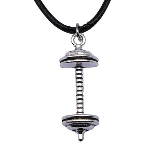 XIPIEIO Herrenmode-Trend-Halskette in Antik-Silber Barbell-Anhänger schwarze Lederseilkette trendige Schmuckaccessoires personalisiertes Geschenk