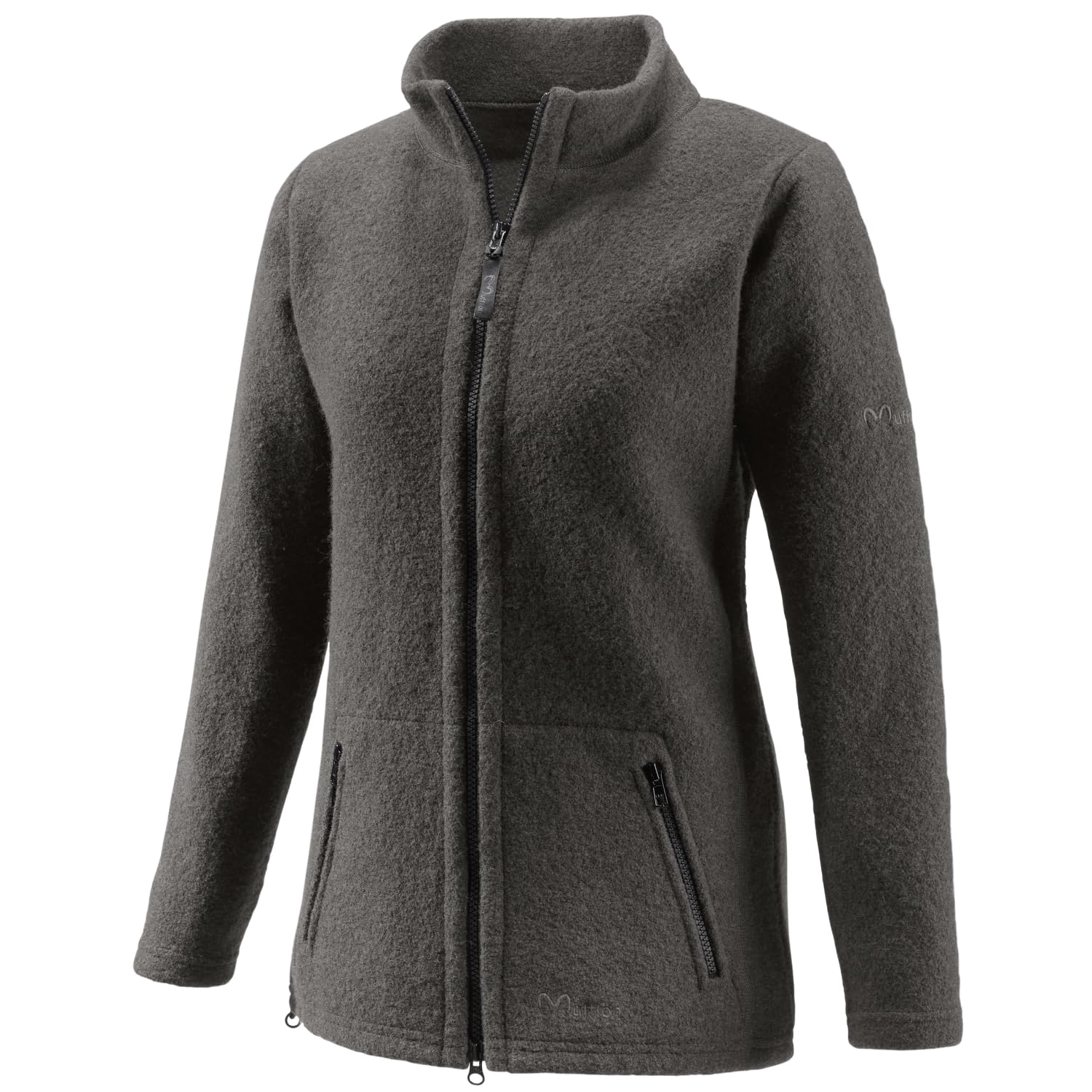 Mufflon Damen Wolljacke Mu- Lou W100 mit Stehkragen Granit grau - XL