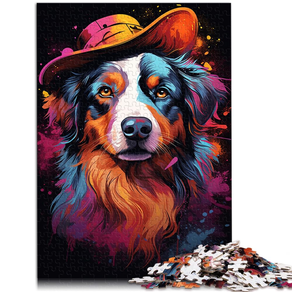 Puzzle für farbenfrohe, psychedelische Australian Shepherd-Puzzles für Erwachsene, 1000-teiliges Holzpuzzle, Familienunterhaltungsspielzeug, 1000 Stück (50 x 75 cm)