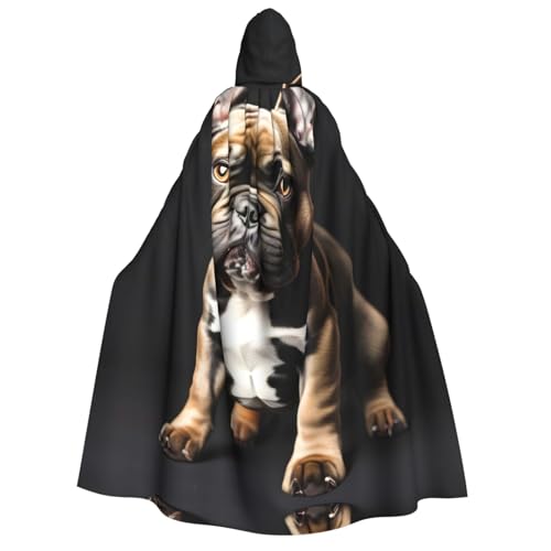 WURTON Kapuzenumhang mit langen Ohren und französischer Bulldogge, Unisex, für Damen und Herren, Vampir, Halloween, Cosplay, Karneval, Mottoparty