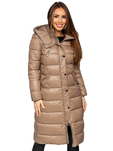 BOLF Damen Winterjacke Parka Wintermantel Lange Daunenjacke Steppjacke mit Kunstfell Kapuze Puffermantel Sportjacke Warm Freizeit Outdoor Casual Style M689 Braun XL [D4D]