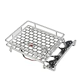 DOFABI Gepäckträger-Dachgepäckträger 1/10 RC Crawler, for Axial, SCX10, for Tamiya, CC01 TRX4 D90 mit Lichtleiste 130x110mm Ferngesteuerter Autodachträger(Silver)