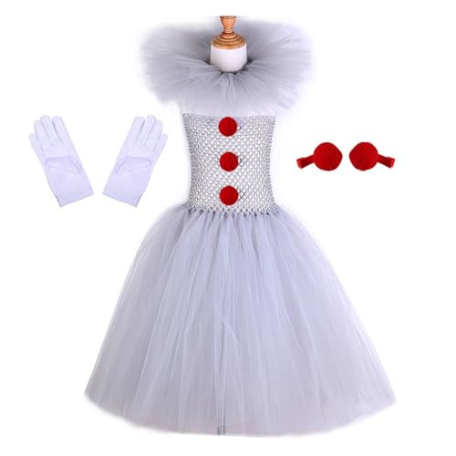 Avejjbaey 3-teiliges Clown Kostüm Halloween Cosplay Kostüm Mädchen Clown Kostüm Haarnadel Set Mädchen