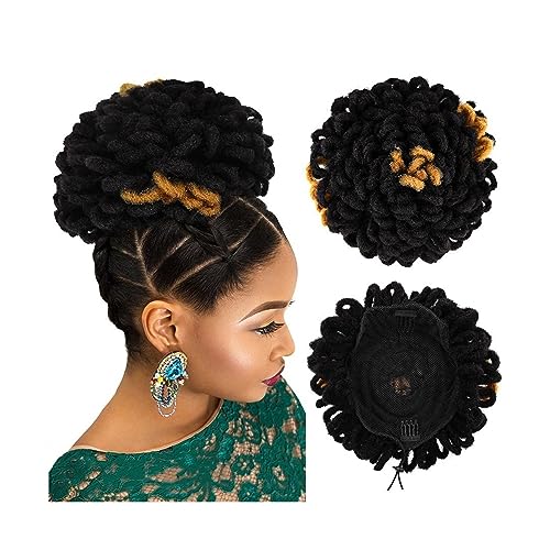 Haarteil Dreadlock Dutt Afro High Puff Kordelzug Pferdeschwanz Haarknoten Haarteile Faux Locs Clip In Pferdeschwanz Extensions Synthetische Haarknoten Stücke for schwarze Frauen Haarverlängerung(L 1B