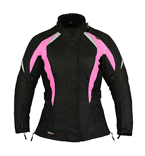 GEARX Damen Motorradjacke Wasserdichter Schutz Damenmantel Motorrad, Rosa, XXL