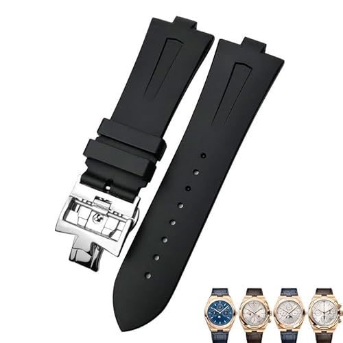 IOTUP Gummi-Silikon-Uhrenarmband, 25 mm x 8 mm, passend für Vacheron Constantin Overseas Uhrenarmband, Schwarz/Blau, wasserdichtes Armband, With Buckle-25mm-8mm, Achat