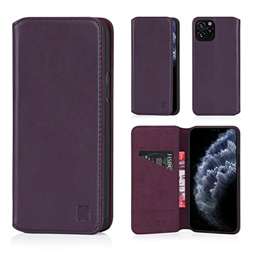 32nd Klassische Series 2.0 - Lederhülle Case Cover für Apple iPhone 11 Pro (5.8"), Echtleder Hülle Entwurf gemacht Mit Kartensteckplatz, Magnetisch und Standfuß - Aubergine