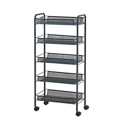 LASTRAN Trolley Organizer Trolley mit Easy-Glide Räder und 5 Metallgitterkorbregale Tragbarer Rollender Wäschewagen Geeignet für Küche Badezimmer Waschküche