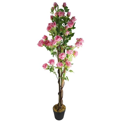 Leaf Design UK Realistischer künstlicher Blütenbaum, 150 cm, rosa Rose