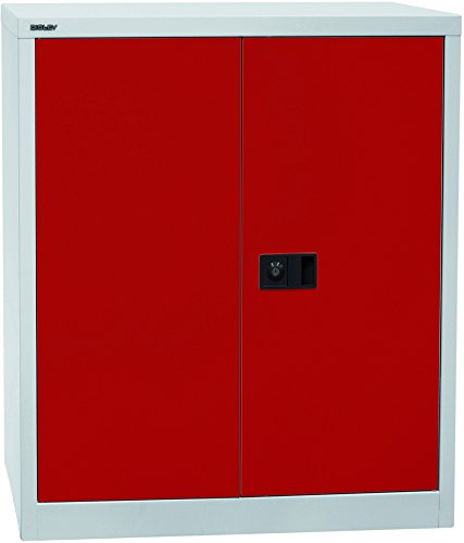 Bisley Flügeltürenschrank Universal, 1 Fachboden, 2 OH, Metall, 506 Korpus Lichtgrau, Fronten Kardinalrot, 40 x 91.4 x 100 cm