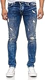 Reslad Jeans Herren Destroyed Look Slim Fit Denim Strech Jeans-Hose RS-2062 (W29 / L32, Blau (2069))