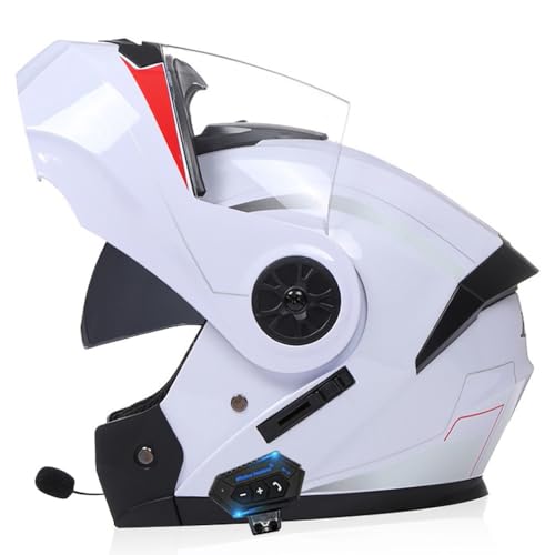 Klapphelm Motorradhelm Bluetooth Modularer Bluetooth Full Face Helm Mit Doppelvisier ECE Zertifiziert Motorradhelm Sturzhelm mit Automatische Reaktion FüR Erwachsene Damen Herren