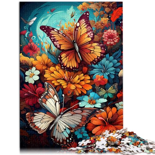 Puzzles Bunte psychedelische Blumen und Schmetterlinge 1000 Puzzles für Erwachsene Holzpuzzle Familienaktivität Puzzles Lernspiele 1000 Teile (50x75cm)