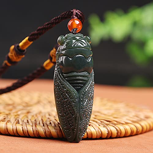 Feng Shui Amulett Zikade Anhänger Halskette Natürlicher Edelstein Hetian Jade Kristall Anhänger Kristallquarz Glücksbringer Reiki Heilchakra Talisman for Wohlstand Geld Viel Glück Unisex Grün qiangang