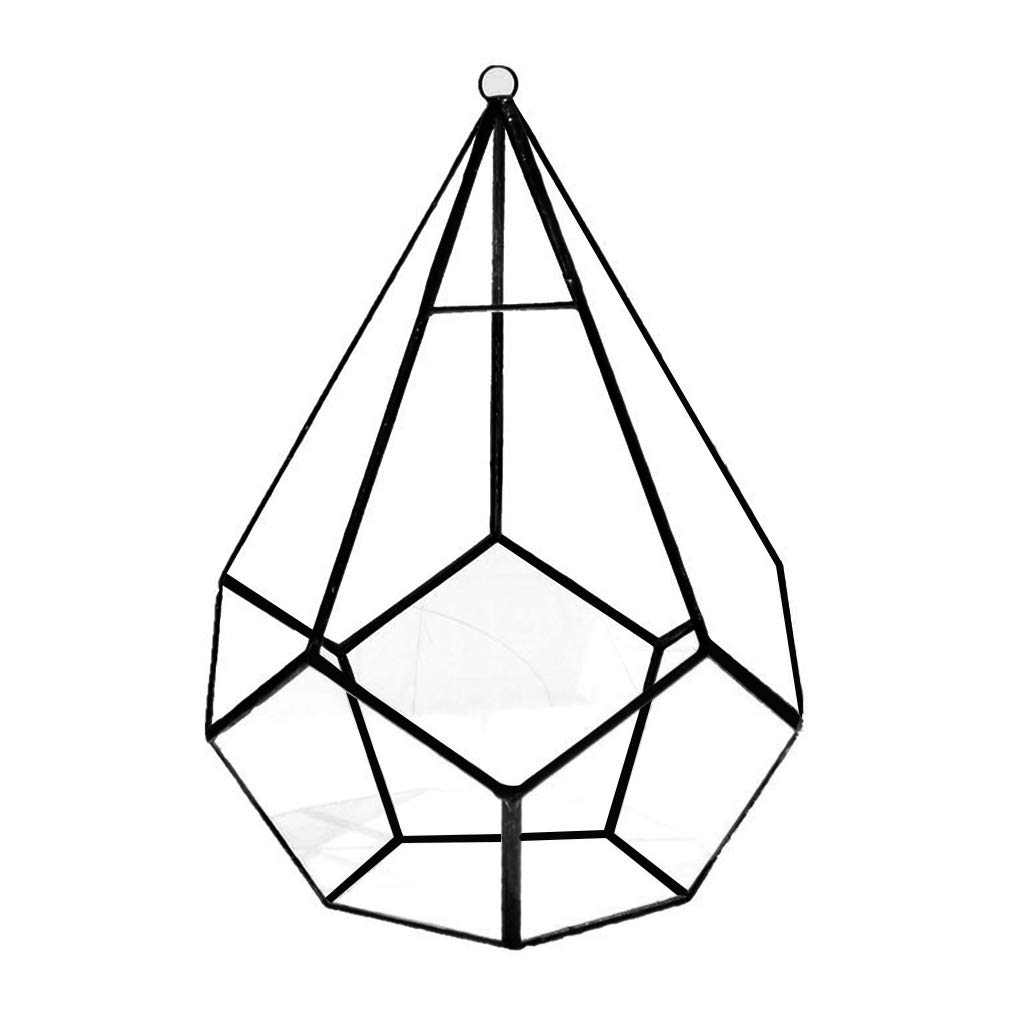 Geometrische Glasbox, handgefertigt, fünfseitig, Rautenglas, Tischplatte, Übertopf mit Schaukel für Sukkulenten