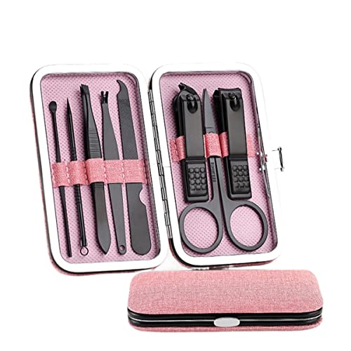 SCRUBY Nagelknipser-Set aus Edelstahl, tragbar, mit Box, Trimmer, Pflege, Maniküre, Schneider-Set für Nagelwerkzeuge, Rosa, 8-teilig