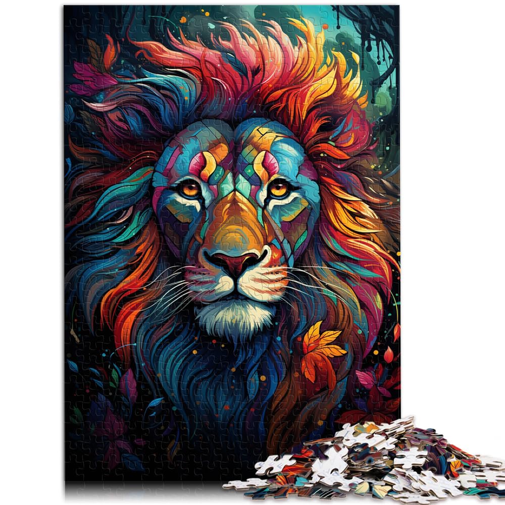 Puzzle für Puzzle Exotischer bunter Löwe 1000-teiliges Puzzle für Erwachsene aus Holz mit passendem Poster und Wissensblatt 1000 Teile (50 x 75 cm)