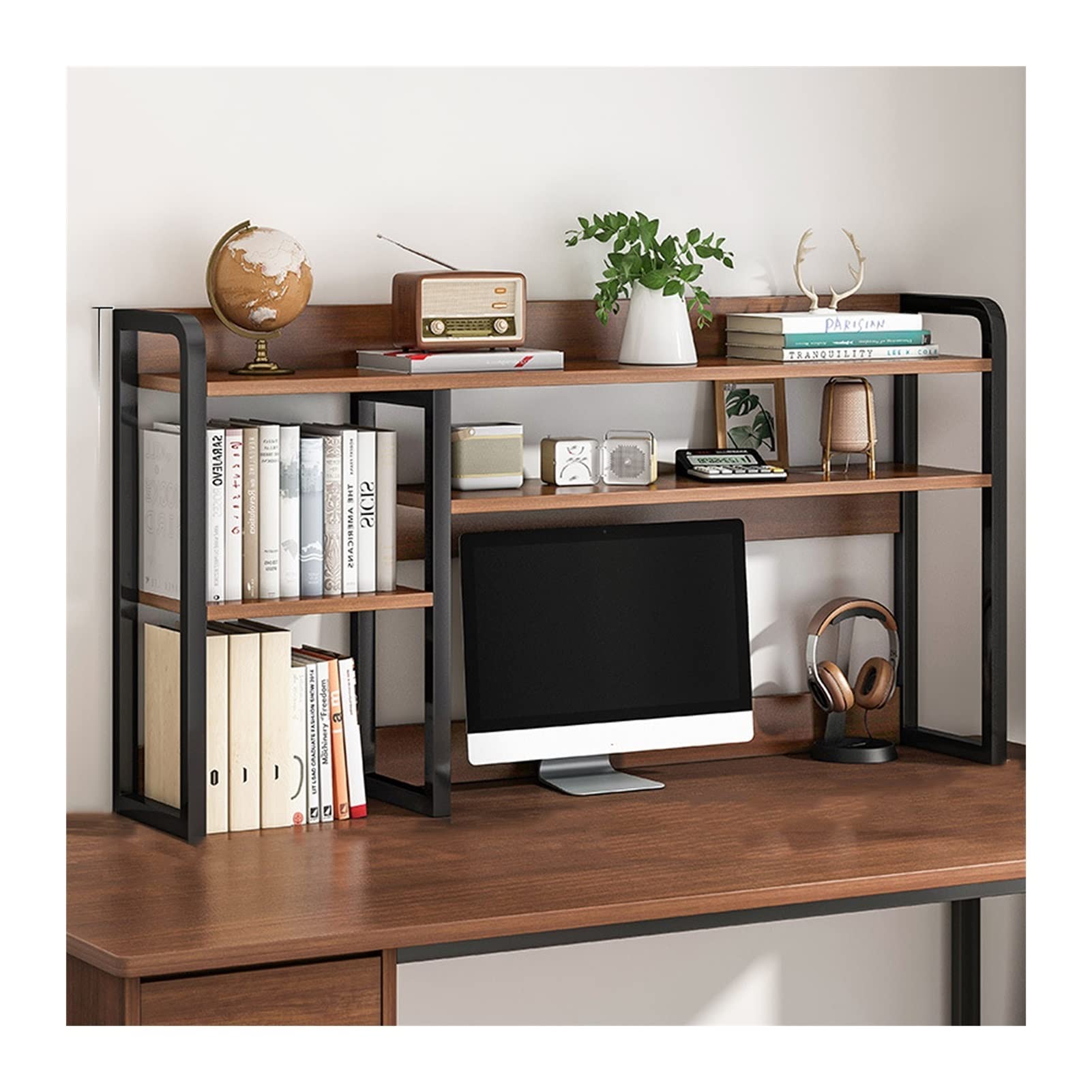 Bücherregal Schreibtisch-Bücherregal Schreibtisch-Organizer Ausstellungsregal Büro-Aufbewahrungsregal Ständerregal Zusammengebautes Bücherregal, 2-stufig groß, braun für Wohnzimmer, Home Office