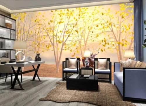 Goldener Baumhirsch 3D Tapete Poster Restaurant Schlafzimmer Wohnzimmer Sofa TV Dekorative Wand-150cm×105cm