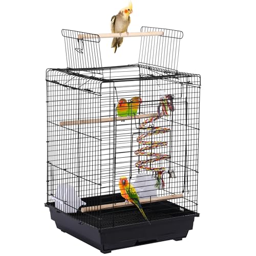 Yaheetech Vogelkäfig mit Vogelspielzeuge Wellensittichkäfig Nymphensittiche Fink Papageienkäfig mit Dach 40 x 40 x 58 cm