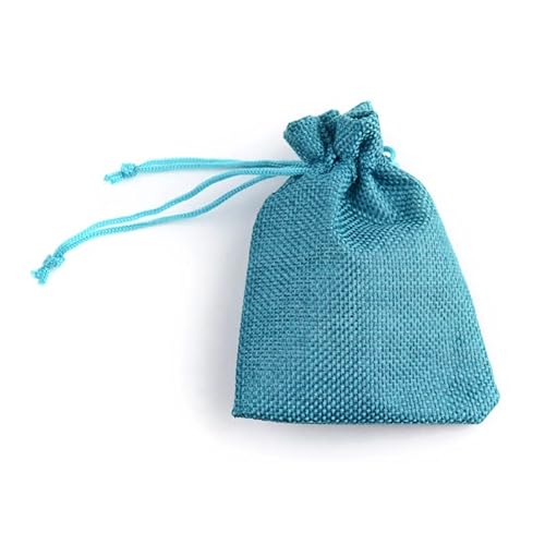 Crepundia Jute Beutel mit Kordelzug, 50 stücke 13.5x9.5cm Sackleinen Verpackung Beutel Kordelzug Taschen Für Schmuck Display Candy Bags Geschenkbeutel(Blue)