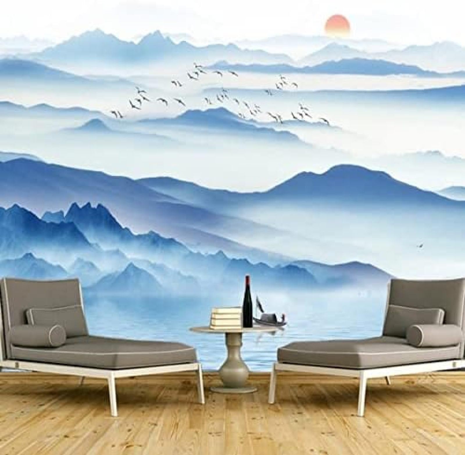 XLMING Handgemalte Sonnenaufgang Tinte Landschaft Dekoration 3D Tapete Wohnzimmer Sofa Schlafzimmer Esszimmer Home Dekoration Wand-150cm×105cm