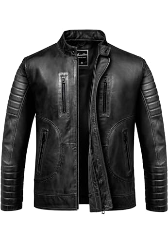 Amaci&Sons Herren Echtleder Jacke Biker Zipper Lederjacke 9105 Schwarz S