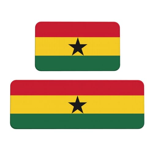 YQxwJL Küchenteppich, Motiv: Flagge von Ghana, rutschfeste Küchenmatte, 2er-Set, bequeme Stehmatten für Küche, Büro