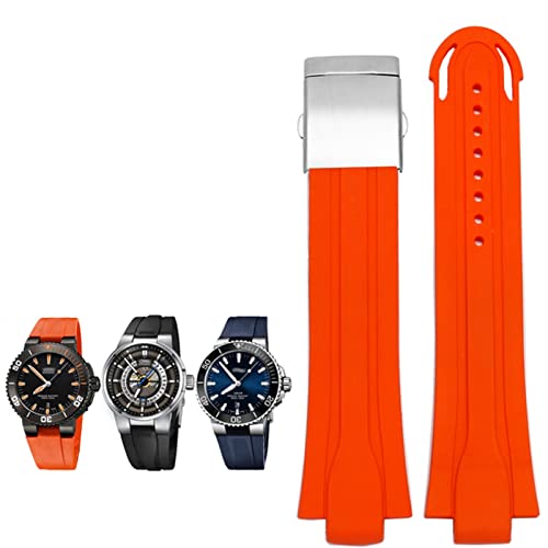 SCRUBY 24mm * 12mm Lug End Gummi Wasserdichtes Armband Für Oris Armband Silikon-uhrenarmband Edelstahl Faltschließe(Orange-silver)