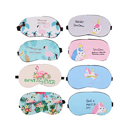 Set mit 8 Stück Einhorn-Schlafmasken und Flamingo-Schlafmaske, Augenschutz für Reisen, Nickerchen, Ausruhe, Pyjama, Party-Zubehör