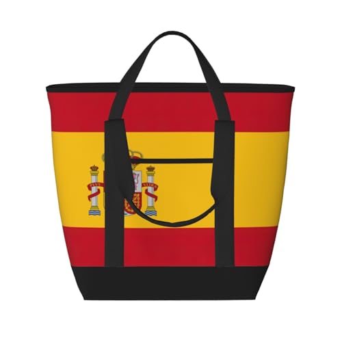 YQxwJL Isolierte Kühltasche mit spanischer Flagge, großes Fassungsvermögen, Einkaufstasche, Reisetasche, Strand, wiederverwendbare Einkaufstasche für Erwachsene, Schwarz, Einheitsgröße