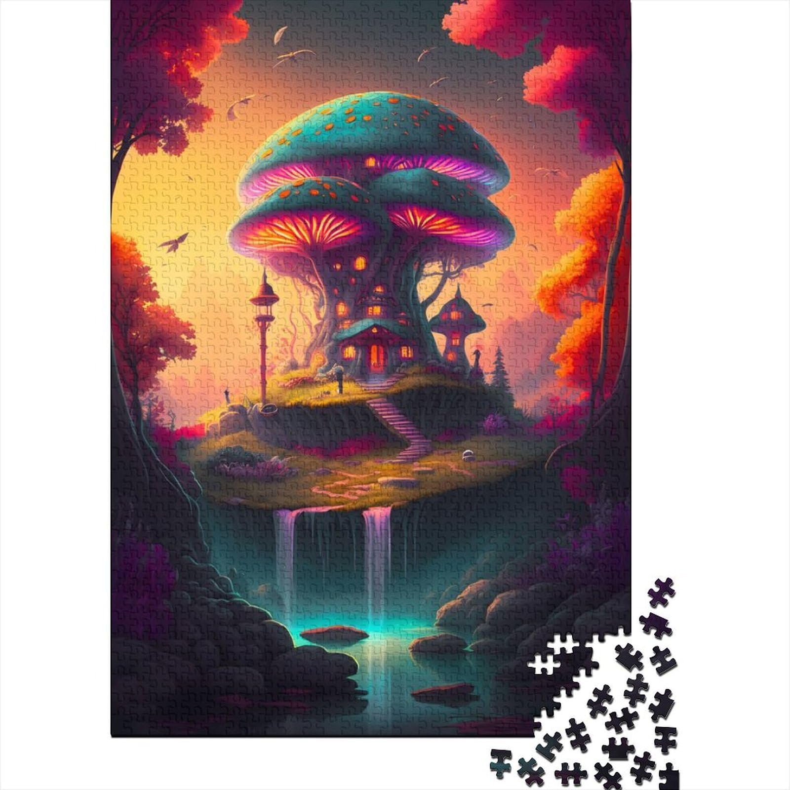 Mushroom House Art Puzzle für Erwachsene 1000 Teile Holzpuzzle Puzzles für Erwachsene Teenager genießen Spiele für Erwachsene 75x50cm