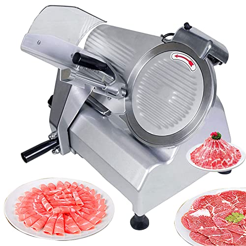 JMbpkduHs Automatischer 10-Zoll-Fleischschneider, Hot-Pot-Restaurant-Schneidemaschine, Scheibendicke 0–10 Mm, 30 Stück/Min, Edelstahl, rutschfeste Füße + Verstellbarer Griff