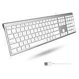 Macally Ultradünne USB-Tastatur mit Kabel, kompatibel mit Apple-Tastatur oder Windows – Tastatur in voller Größe mit 20 Mac-Tastatur-Tasten – Low-Profile-Tastatur für iMac Desktop, MacBook Pro/Air