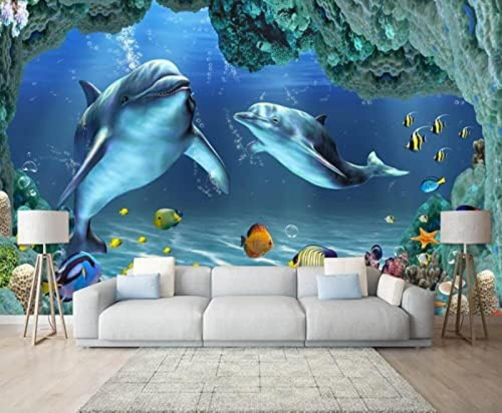 Unterwasserwelt Delfin Mutter Und Kind 3D Tapeten Wanddekoration Fototapete Sofas Wohnzimmer Wandbild Schlafzimmer-200cm×140cm