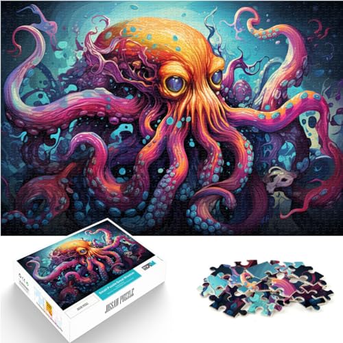 Das psychedelische, farbenfrohe Oktopus-Kunstpuzzle mit 1000 Teilen aus Holz eignet ganze Familie und ist mit seinen 1000 Teilen (50 x 75 cm) ideal