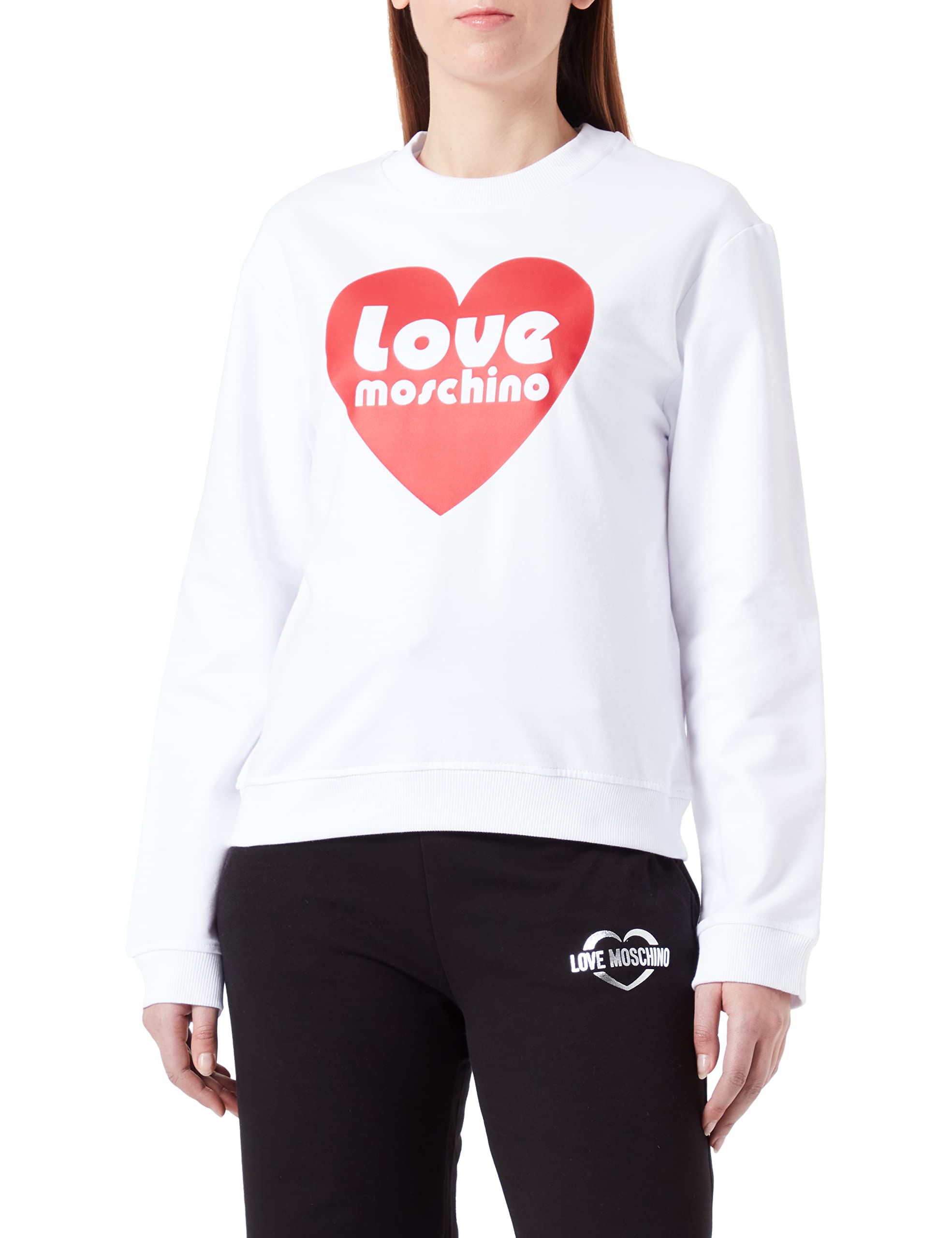 Love Moschino Women's Regular fit Roundneck Sweatshirt, Optical White, 38