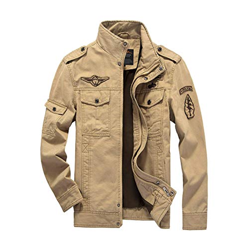 YOUCAI Military Jacke Herren Herbst Winter Übergangsjacke Leichte Fliegerjacke Stehkragen Funktionsjacke Winddicht Wasserdicht Sportjacke Bomber Jacke Multi Taschen Armee Jacke Feldjacke,Khaki,