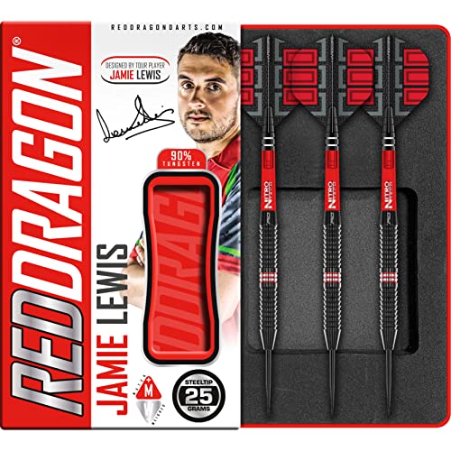 RED DRAGON Jamie Lewis SE 25 Gramm Premium Tungsten Darts Set mit Flüge und Stielen