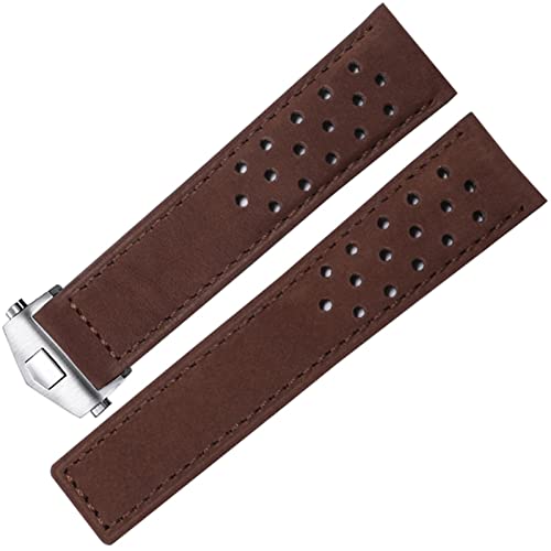 SCRUBY Echtes Leder -Uhrband für SCHILD Heuer Uhrengurt Klappschnalle 20mm 22 mm Kuhleder Uhrenbandbänder(Brown-silver,22mm)