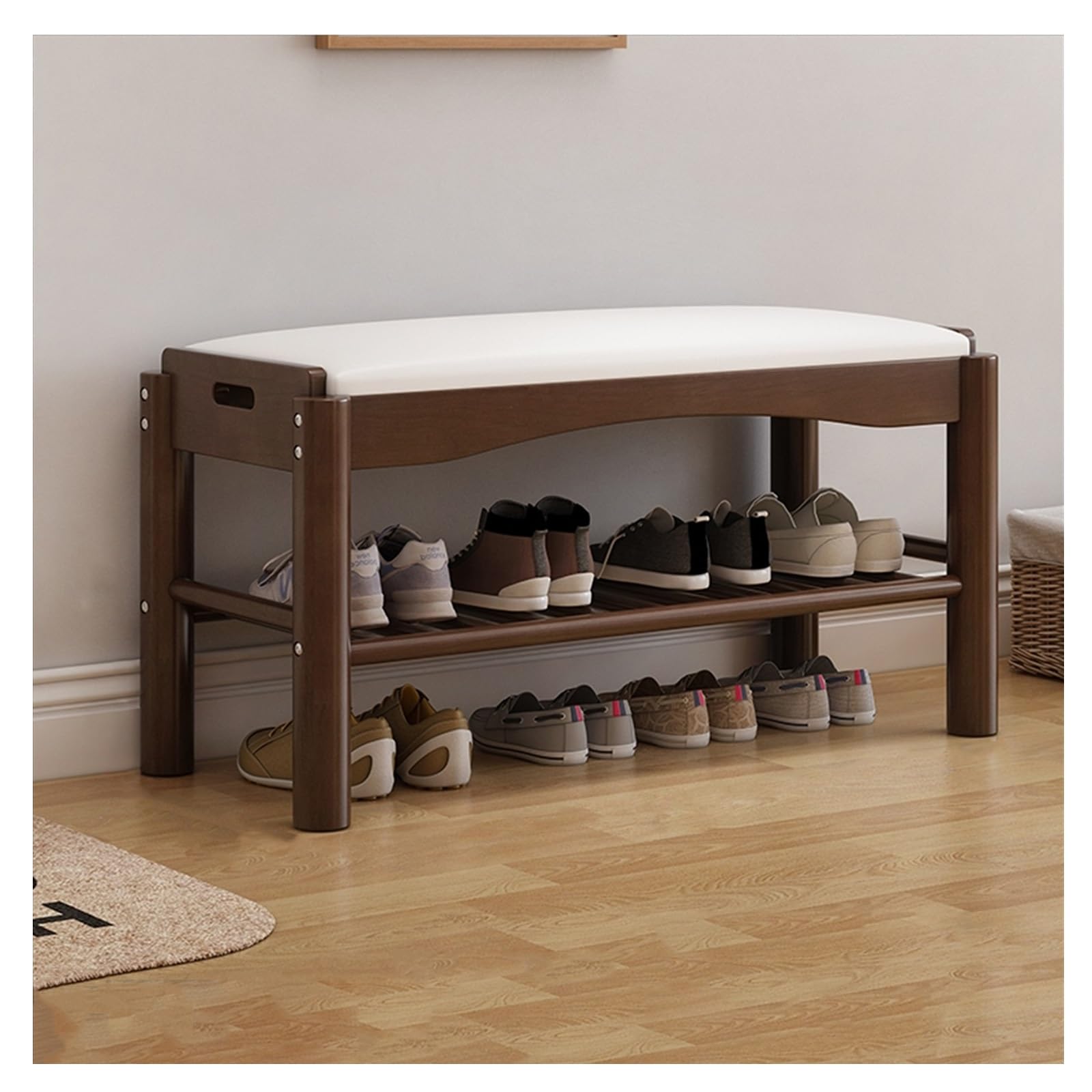 Schuhregal Schuhbank, Aufbewahrungsbank, Schuhbank aus Holz, rustikale Eingangsbank aus massivem Holz, gepolsterte Bank for Schrank, Eingangsbereich, Flur, Schlafzimmer Schuhrschrank(B,45*30*40cm)